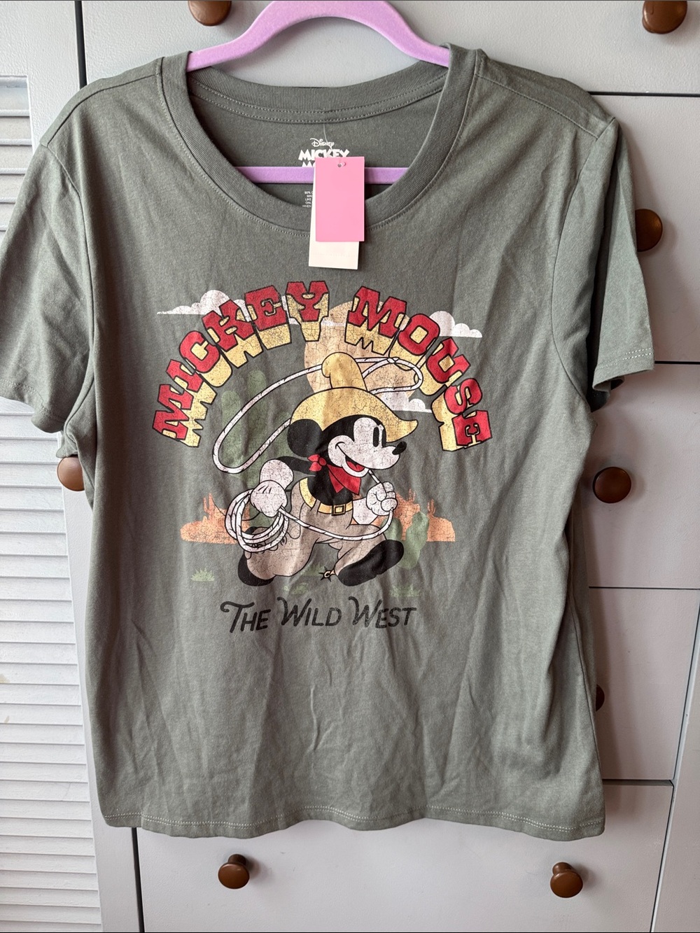 Disney Mickey Mouse Olive Green Wild West Graphic Tee